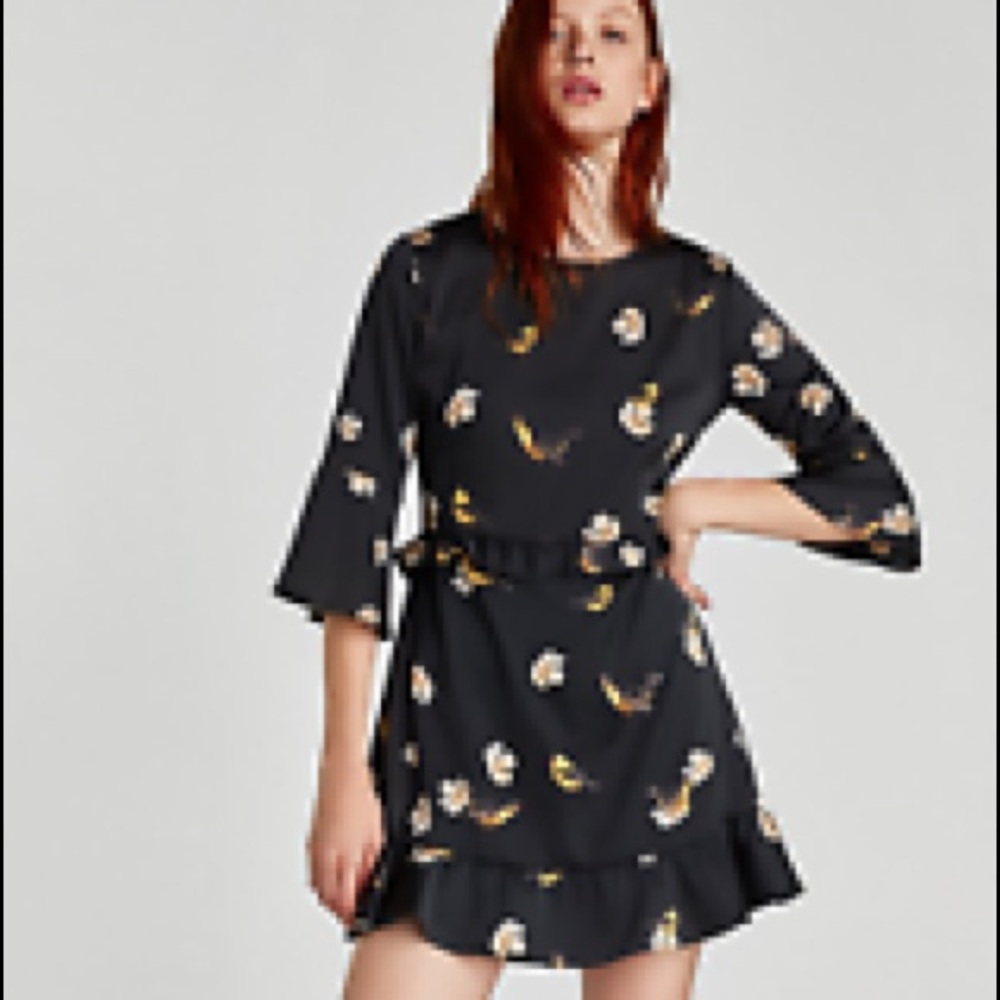 NWT Zara Floral Bird Printed Dress Size Large